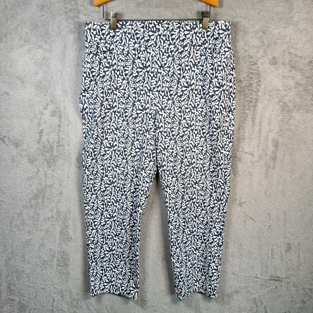 Chico's Pants Womens 14 Navy White Abstract Print Cropped Ankle Casual Stretch
